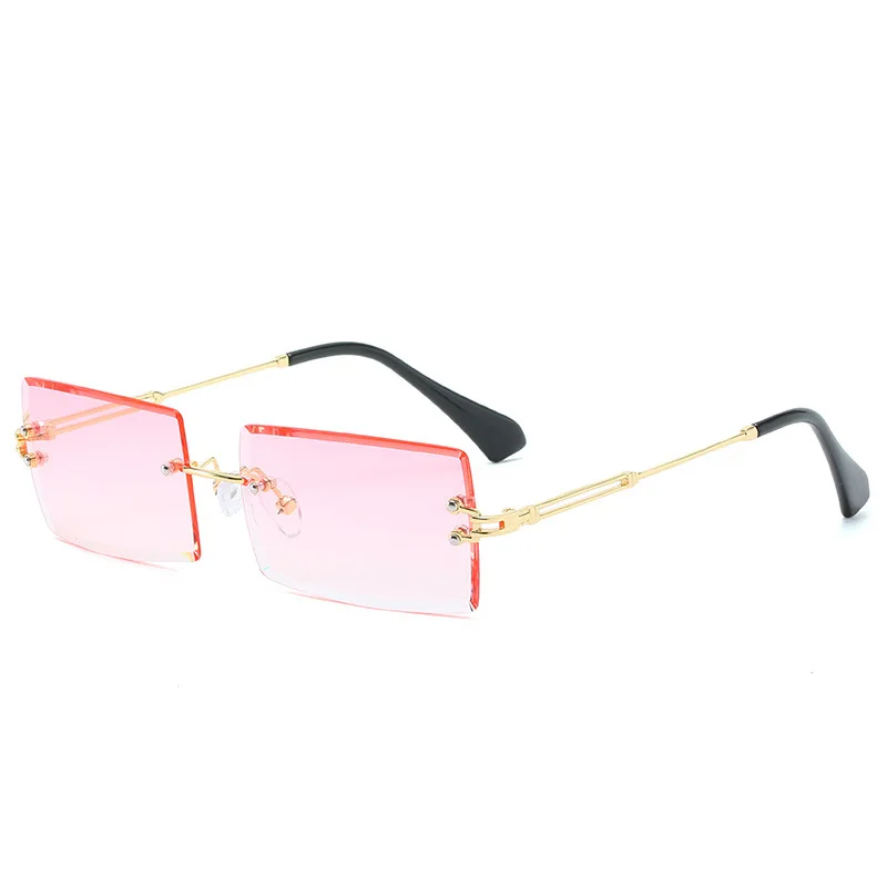 

2021 Fashion Women Vintage Ocean Lens Designer Sun Glasses Small Rimless Rectangle Sunglasses, Custom color