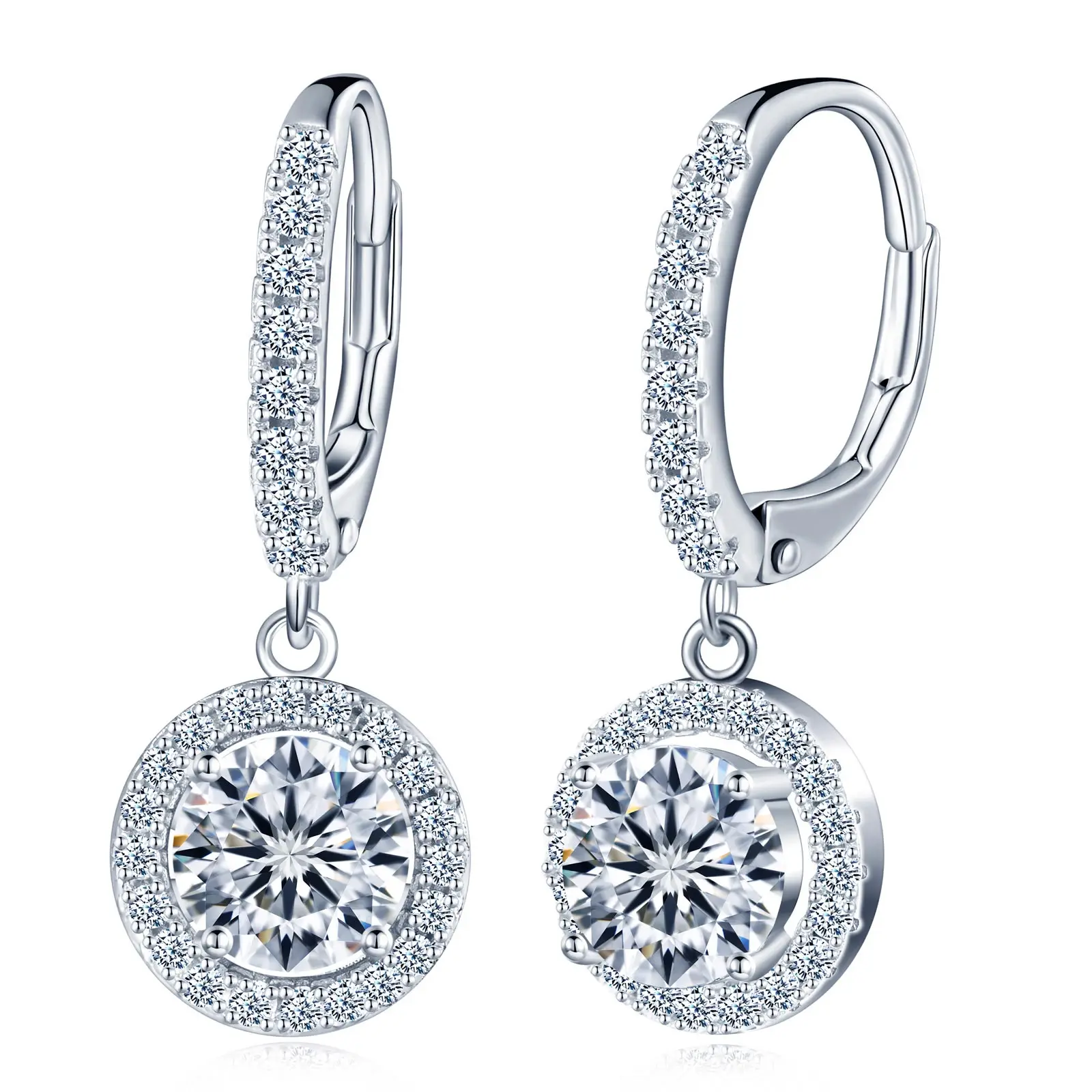 Luxury Round Dangle Hoop Earrings 1ct Diamond 925 Sterling Silver Ladies Mossanit Earrings for Women