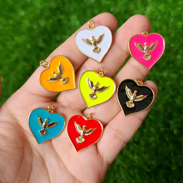 

JS1557 Gold Plated brass meta lenamel heart eagle charms Pendant