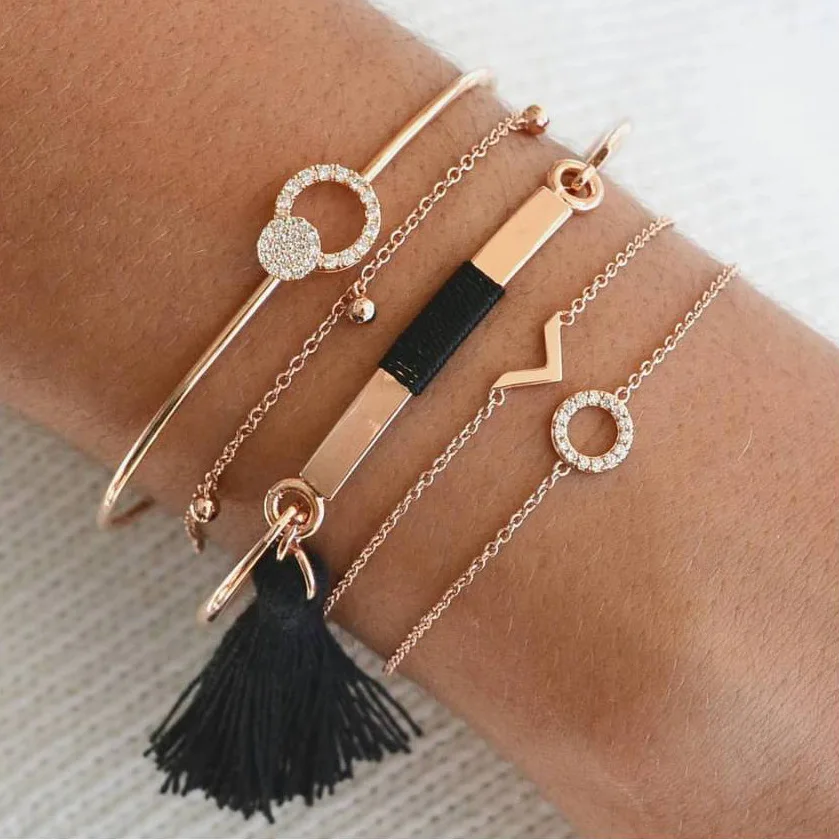 

Fashion gold tassel bracelet set for women wholesale N98051, As picture