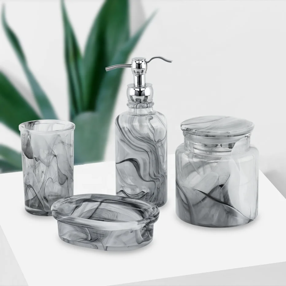 Whosale Special Pattern Glass Bathroom Accessories 4 Pcs Bathroom Sets With Soap Dispenser Hotel Decor Bathroom Set Buy 4 Pcs Bathroom Set Crystal Glass Set Bathroom Accessory Broken Glass Bathroom Set