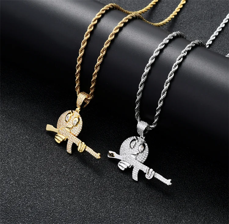 

Character Pendants and Charms Hip Hop Iced Out Necklace Cartoon Custom 18k Gold Plated Mens Micro Insert Zircon Copper Alloy, Picture shows