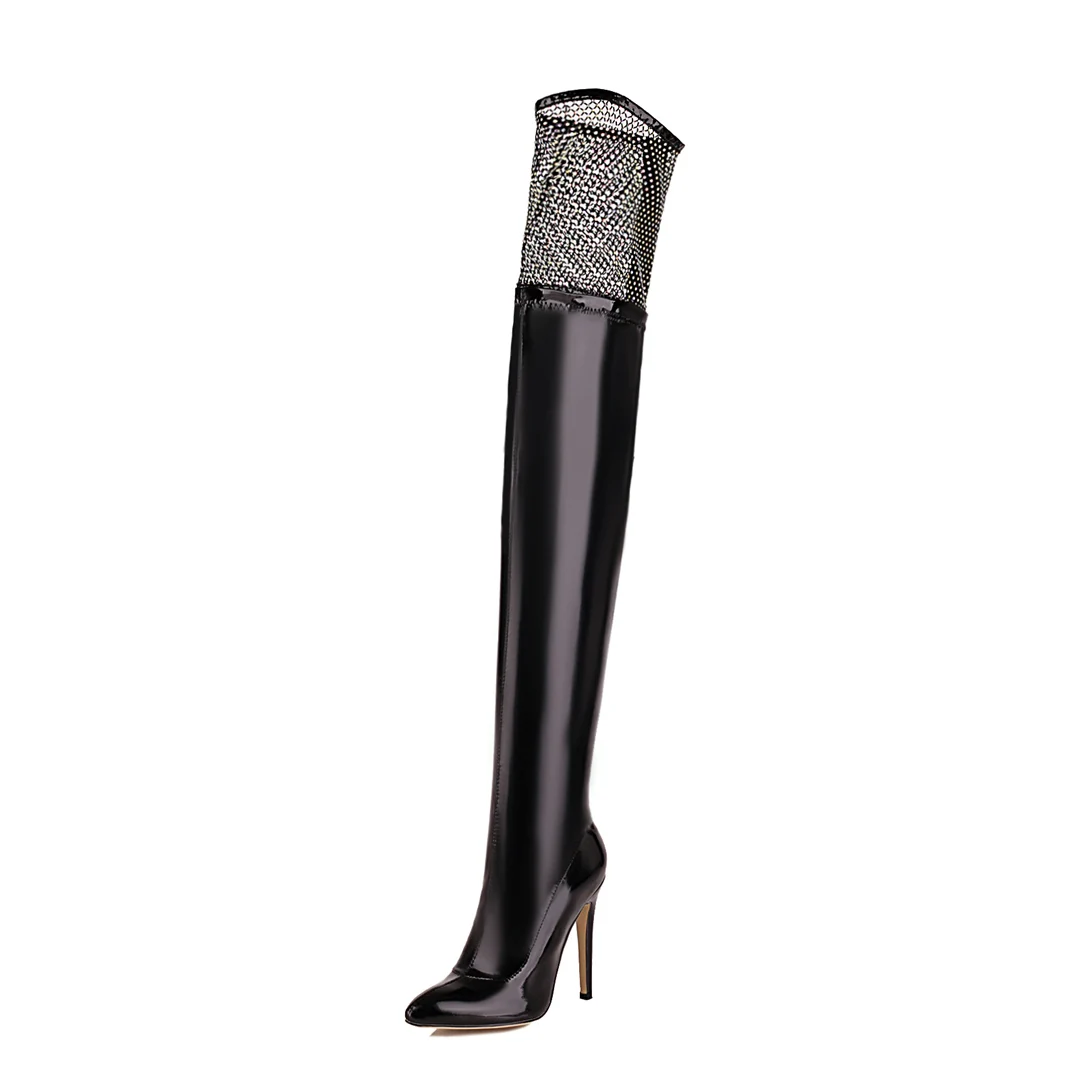 

2021 Wholesale custom high quality fashion thigh high Mesh boots leather for Woman 6271
