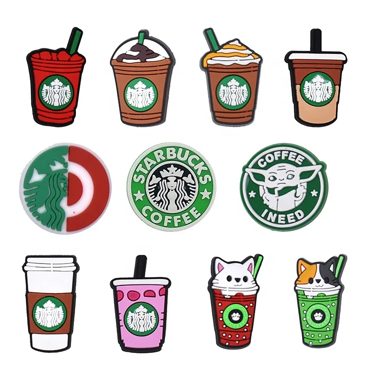 

2021 popular coffee croc shoe charms PVC rubber lace charm shoe accessory, As picture
