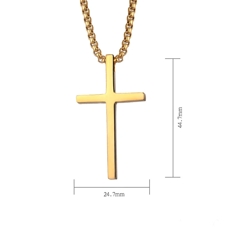 

2022 new arrival handmade religious jewelry mirror polished mens stainless steel 18k gold cross necklace 24" round box chain