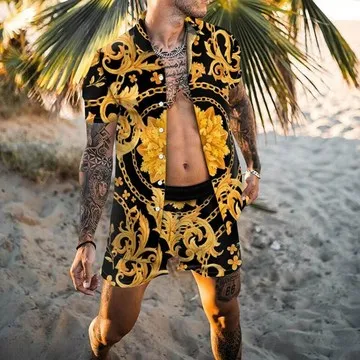

OEM Summer Men's Short Sets 2 Piece Short Sleeve Beach Wear Jogging Suit Hawaii Men Two Piece Short Sets t shirt and shorts set