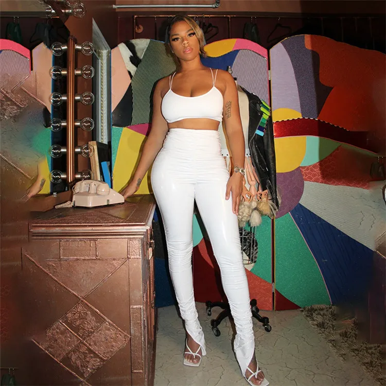 

D96289 woman clothes 2021 trending Hot selling new arrvials PU leather solid color hight waist trousers & pants