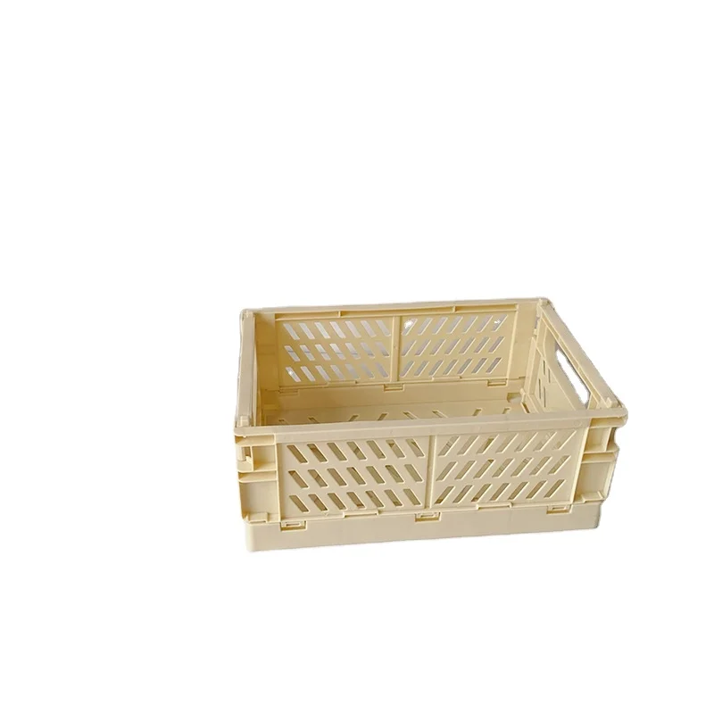 

Folding storage box desktop organizer plastic Cosmetics sundries storage basket, Light yellow, green, shrimp pink, pink