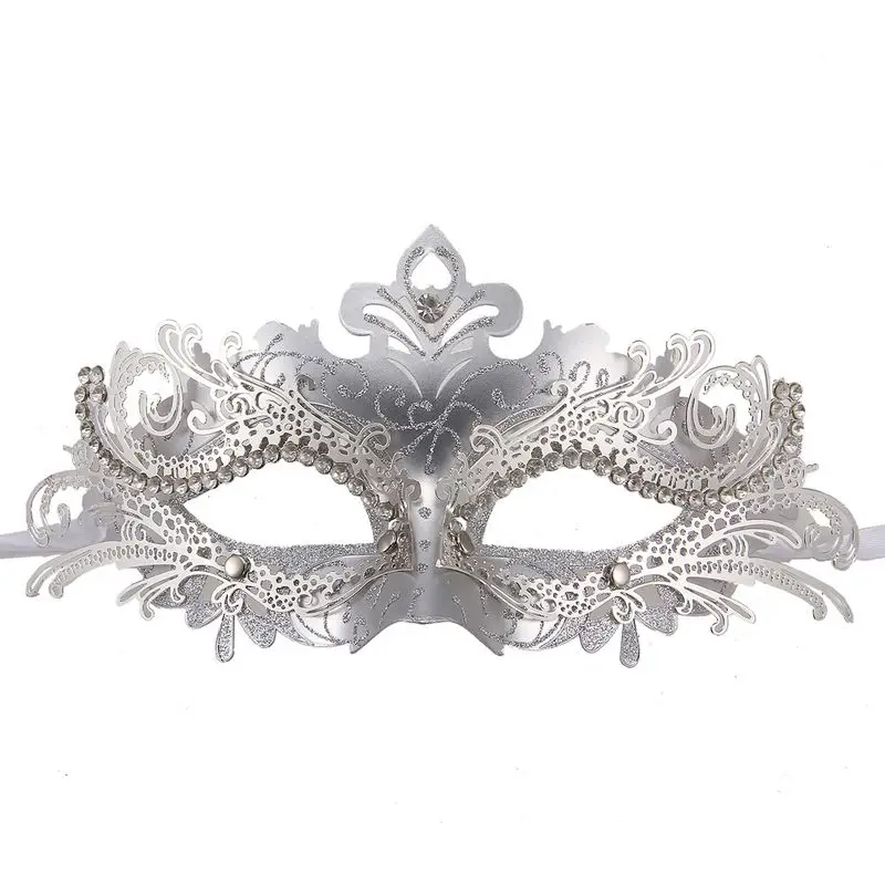 

021 All Silver Laser Cut Metal Masks With Shinning Crystals Decorative Masquerade Masks Venetian Party