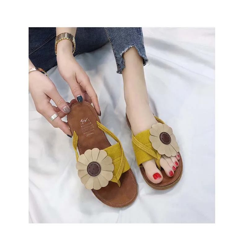 

2019 Fashion Bow Non-slip Flower Women's Leather Summer Slide Sandals Trendy Street Shoes Women For Wholesale Ladies Shoes, Customer's request