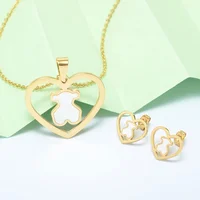 

Modalen Stainless Steel Woman Enamel Necklace Bear Heart Gold Jewelry Set
