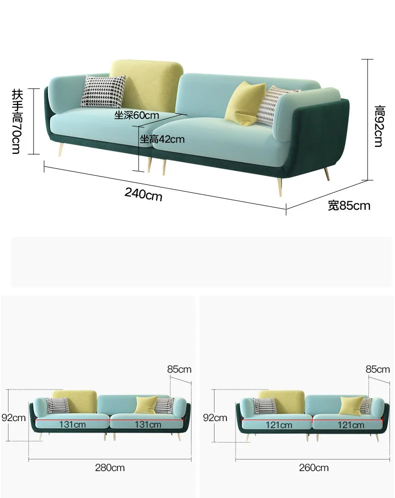 Modern light luxvry sofas bed fabric drawing room Furniture small apartment modern European small family Living Room sofas set