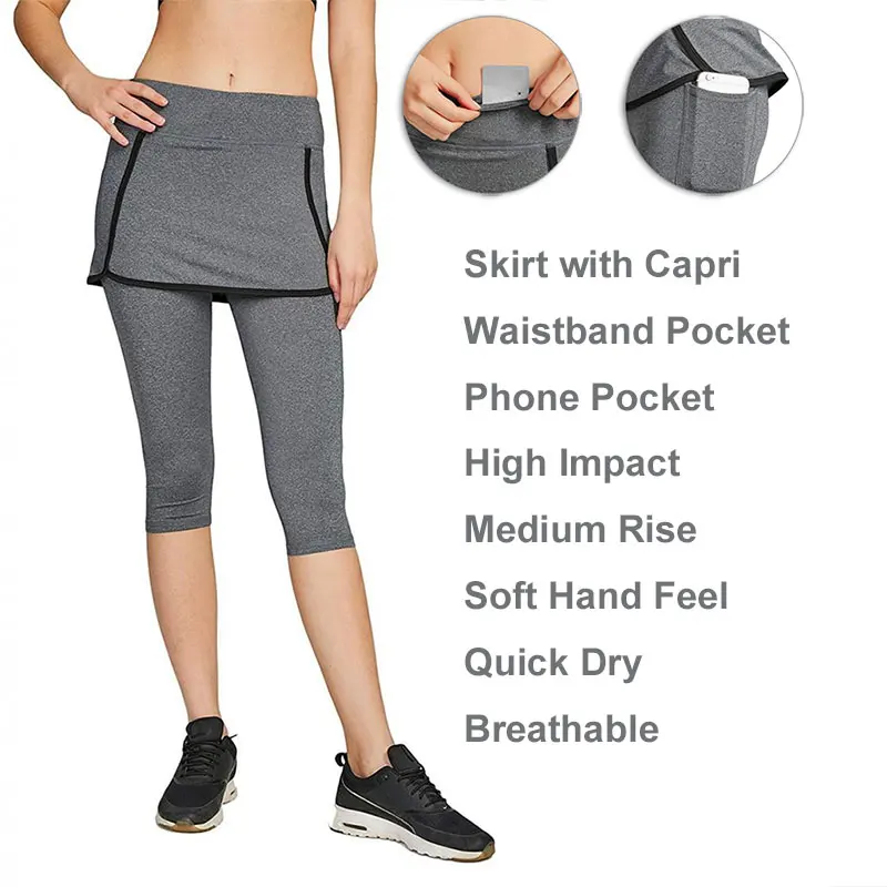 OEM 3/4 Compression Skirt Workout Capri Leggings with Pockets