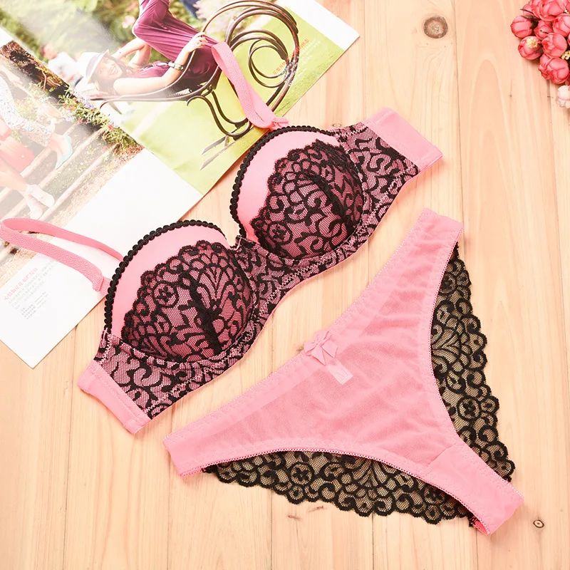 

Wholesale Stock Sexy Lingerie Lace Edges See Through Temptation Women Cute Bra And Panties Set, Customized color