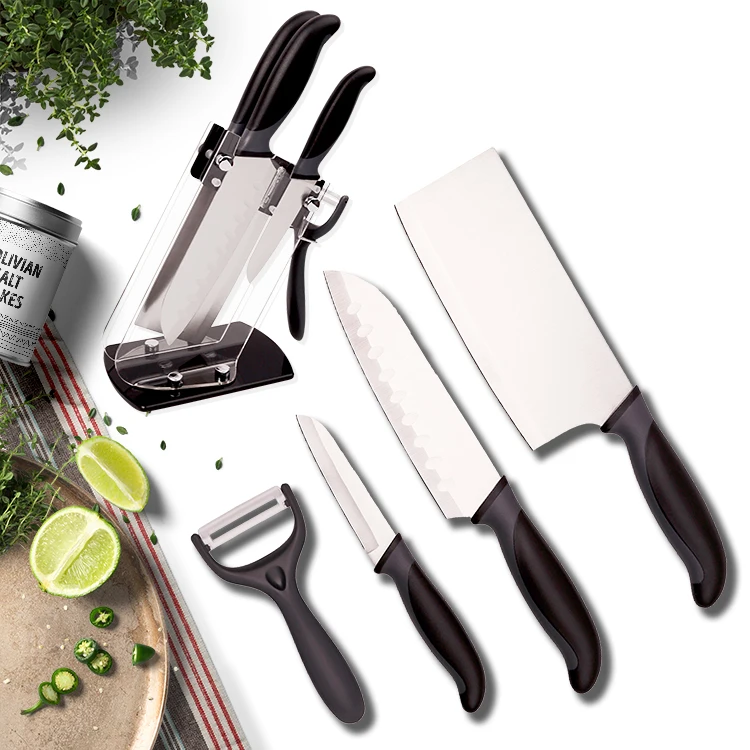 

Hot sell professional 3Cr13 blade 5pcs kitchen knife sets with stand