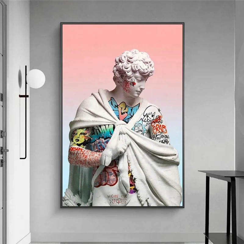 

Vaporwave Sculpture Of David Canvas Art Posters Graffiti Art Of David Canvas Paintings on the Wall Street Art Picture Wall Decor