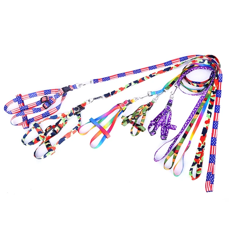 

Adjustable Rainbow Colourful Polyester Pet Dog Leash and Harness Set for Small and Medium Dogs Cats, Mix colors