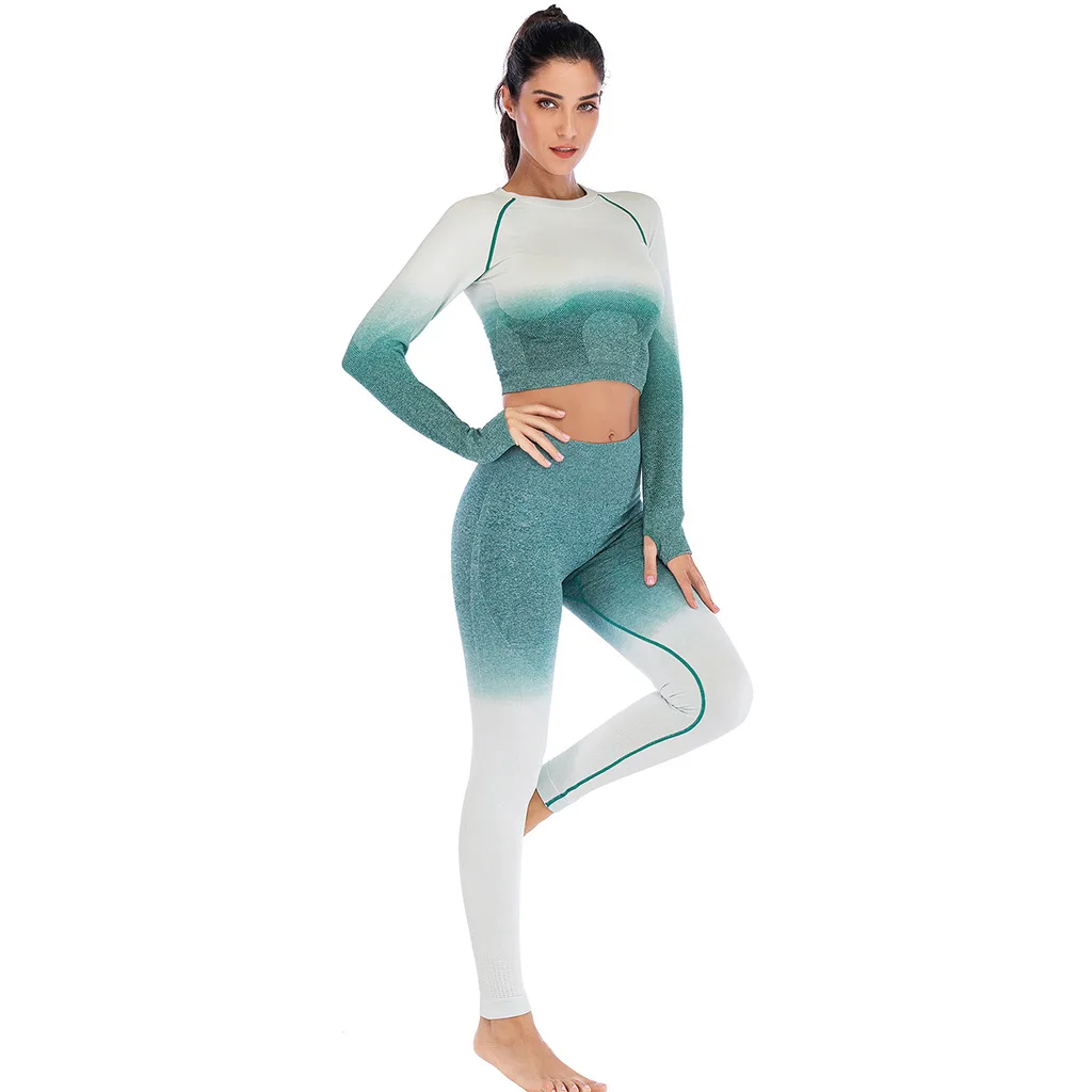 

Yoga Set Seamless Suit Workout Long Sleeve Top Sports Bra Leggings Set Gym Clothing Fitness Sportswear outfit Sports Suits