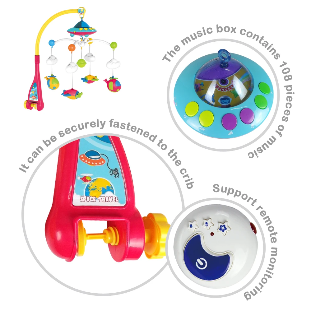 
Baby Multifunctional Musical Bed Bell Toys Lighting Hanging Crib Mobiles With Projection For Sleep 