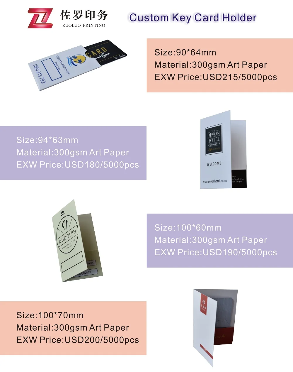 Eco Friendly Factory Supply Custom Size Card Holder For Hotel Key Card