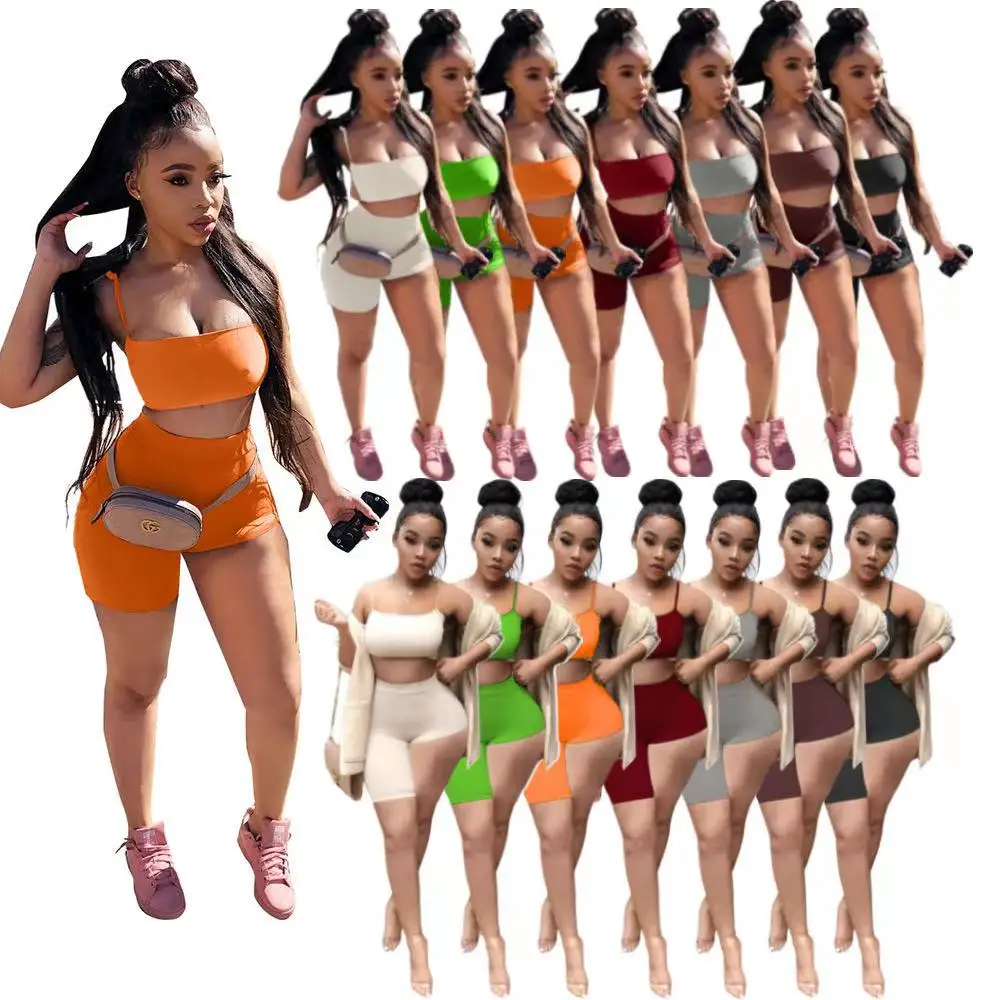 

popular 2021 Hot Sale 2 Piece Set Women Sexy sports simple sling Women Two Piece Outfits