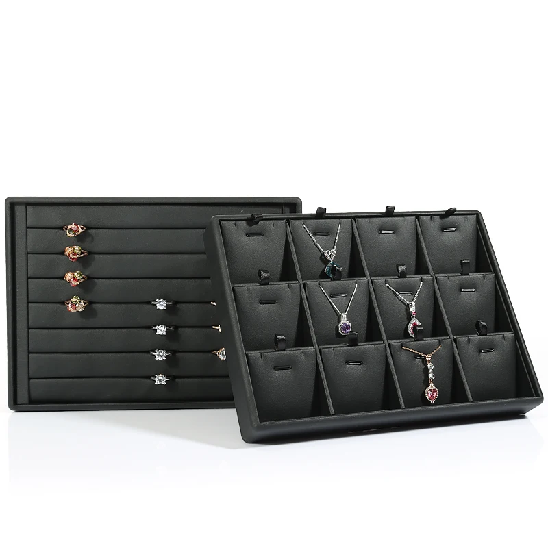 

DIGU Custom logo pu leather jewelry display tray case counter wholesale drawer jewelry tray black, Customized color