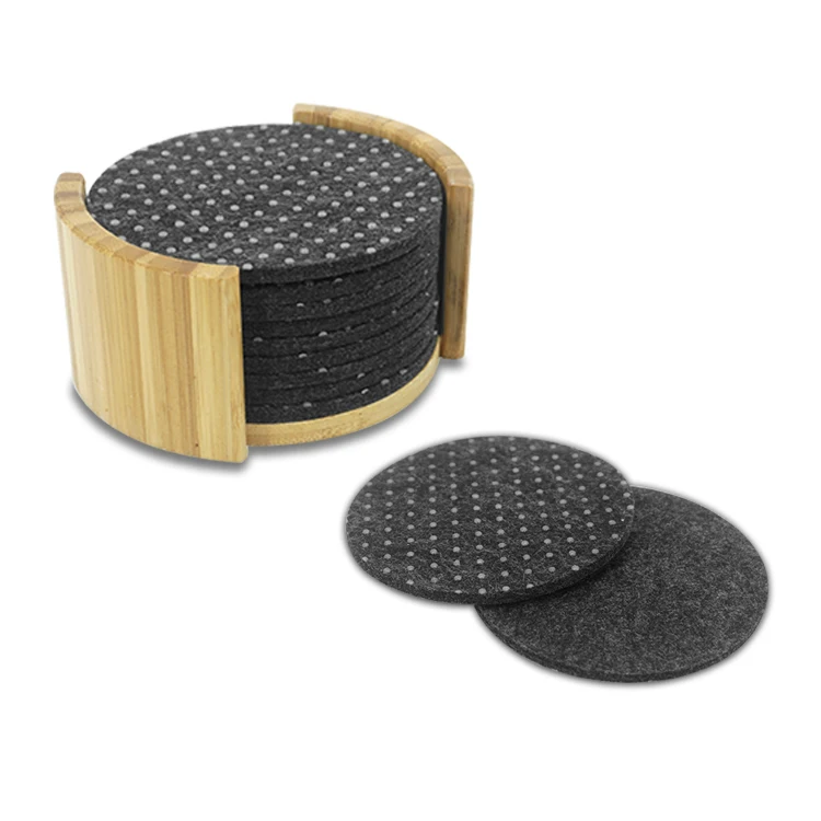 

China factory wholesale drink cup coasters anti slip felt coaster with holder set, Dark grey