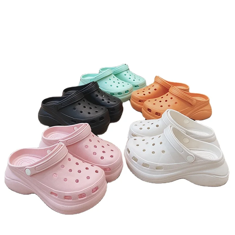 

Hot selling summer breathable slides women's thick sole EVA slippers wholesale ladies girls fashion heel croc sandals, White,black,pink,green,orange,customized