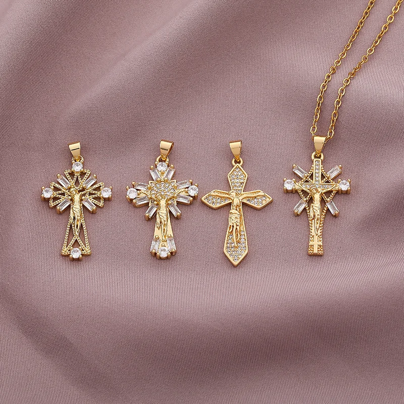 

Fashion hip hop unisex 18K gold plated layered jesus cross stainless steel chain necklaces jewelry, 18k gold palted