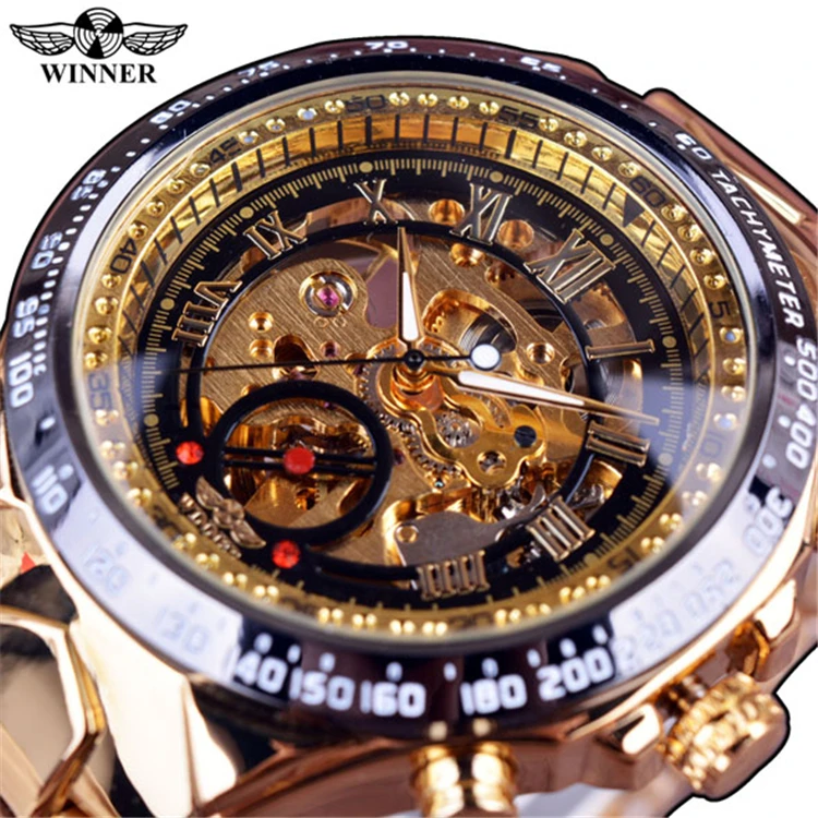

Winner 016 New Number Sport Design Bezel Golden Mens Watches Top Brand Luxury Clock Men Automatic Skeleton Watch