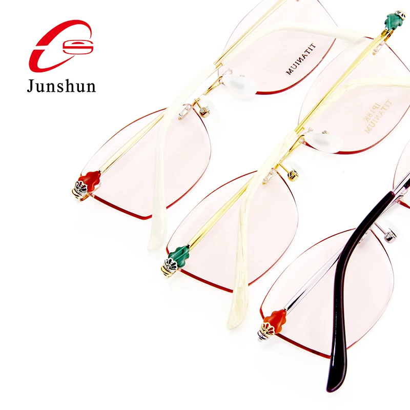 

Natural agate stone Luxury rimless frame titanium custom logo high quality optical eyewear eyeglasses factory
