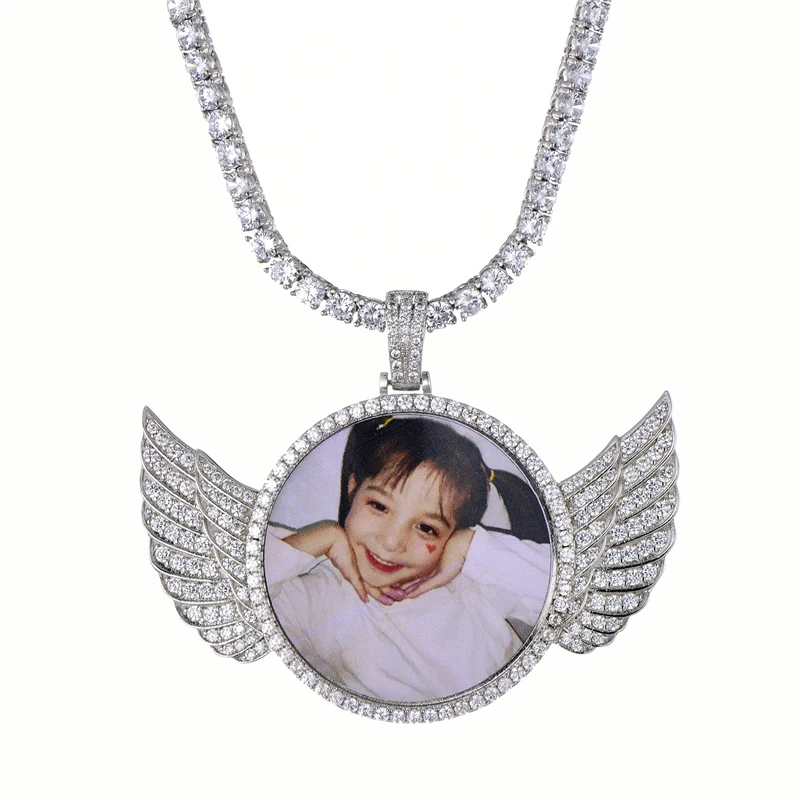 

Silver Color Jewelry Angel Hiphop DIY Custom Diamond Photo Necklace Wholesale, Picture