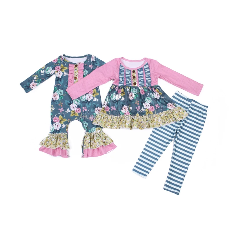 

Wholesale Long Sleeve Ruffle Girl Boutique Outfits Floral Design Fall Children Clothes
