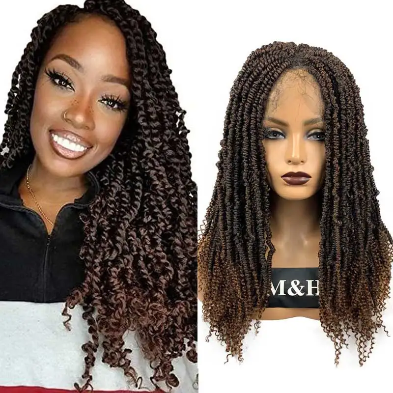 

24inch African Braided Lace Wig Spring Twist Crochet Box Braid Lace Front Synthetic Hair Faux Locs Wigs for Women