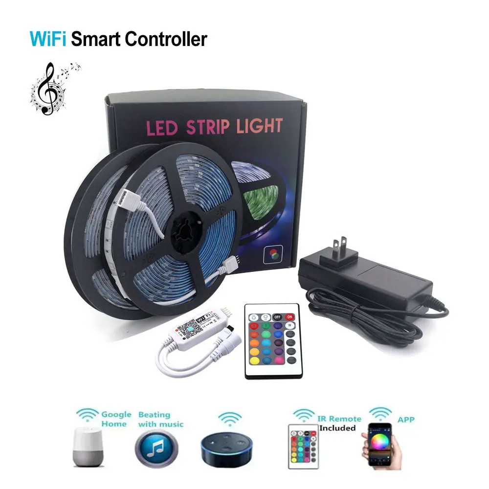 WiFi Wireless Smart Phone Controlled Waterproof RGB Light Strip LED Kit Working with Android, iOS System, Alexa,Google Assistant