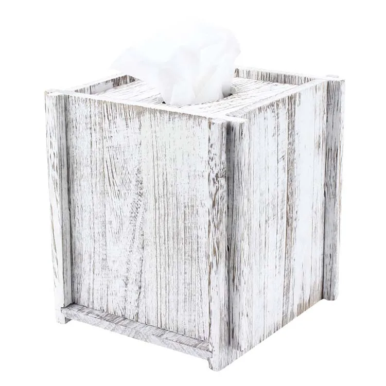 

Tissue Box Cover Square Tissue Holder Wooden Rustic Torched Bathroom Facial Tissue Dispenser with Slide, Customized color