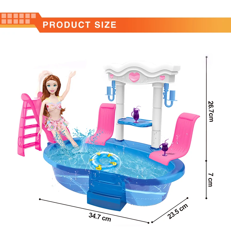 Wholesale fashion girl doll toys swimming pool theme 6 inches solid body with puppy