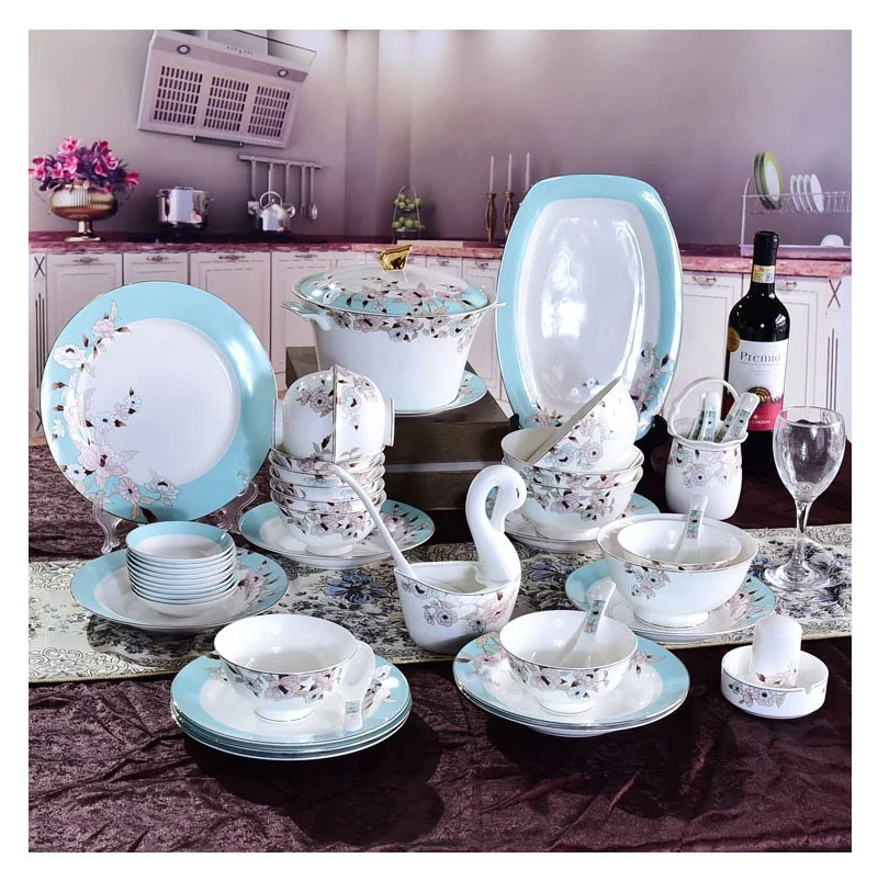 

Hot sale 50 Pcs Luxury Gold And Silver New Bone China Dinner Set For 10 People Tableware Dinner Set, As the photos