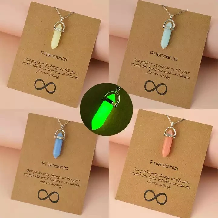 

Luminous Hexagonal Stone Pendant Necklace Crystal Bullet Point Pendant Necklace for Women Men