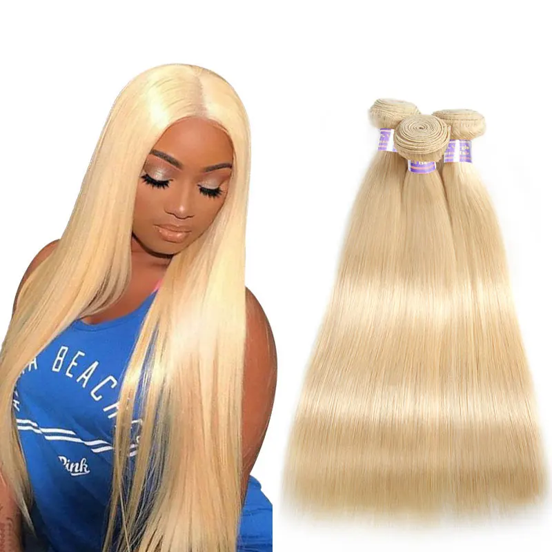 

100% Human Hair Weft 613 Straight Blonde Brazilian Human Hair Weave Bundle ,Mink Hair Bundles 613