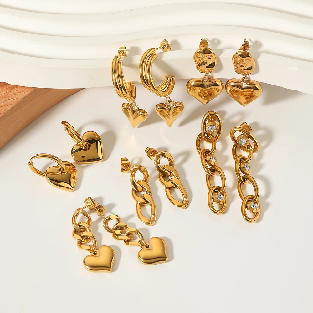 

Geometric Shape Titanium Steel 316L Romantic Love Heart Dangling Stud Earrings 18k Waterproof Jewelry