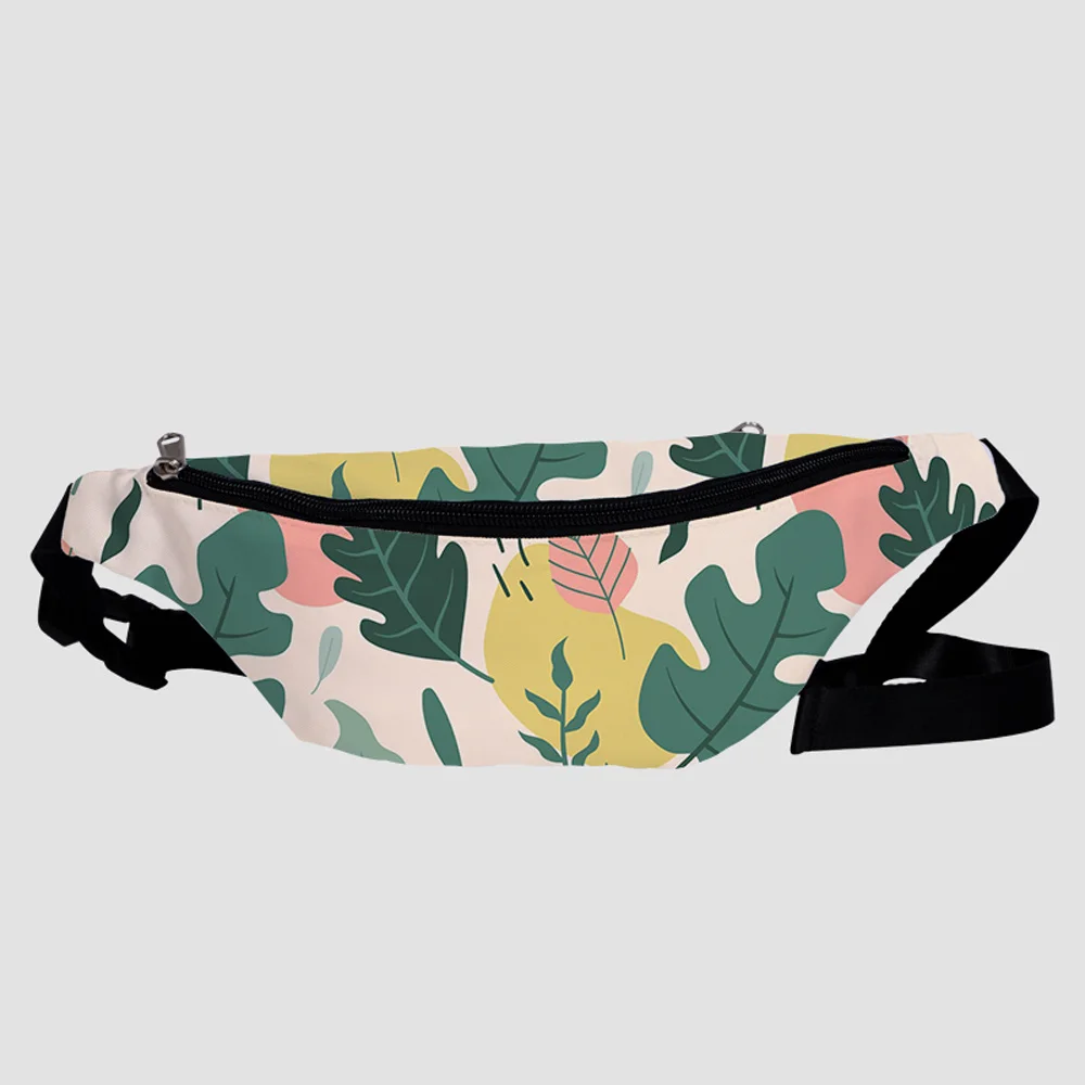 

2021 custom waist sports Leaves pattern bags waterproof wholesale for women fanny pack hip Gym make up for ladies men tote bag