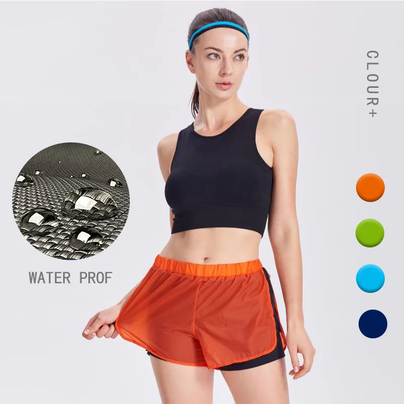 

2021 Hot Sale Wearing a comfortable double layer Double-decker quick-dry shorts suitable any type of workout hot shorts, Light blue/green/dark blue/orange/purple