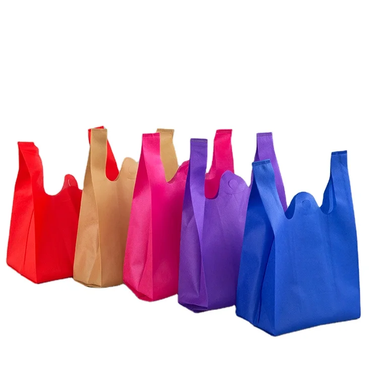 Custom made supermarket recycled eco friendly grocery carry packaging foldable reusable nonwoven shopping gift bag with logo