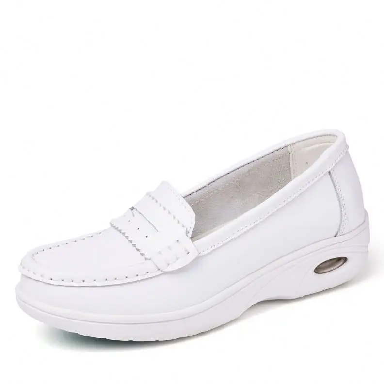 

Slip On Nurse Shoes White Hospital Cow Leather Fashion Nursing Shoe Wedge Loafer Sneakers Flat Outsole
