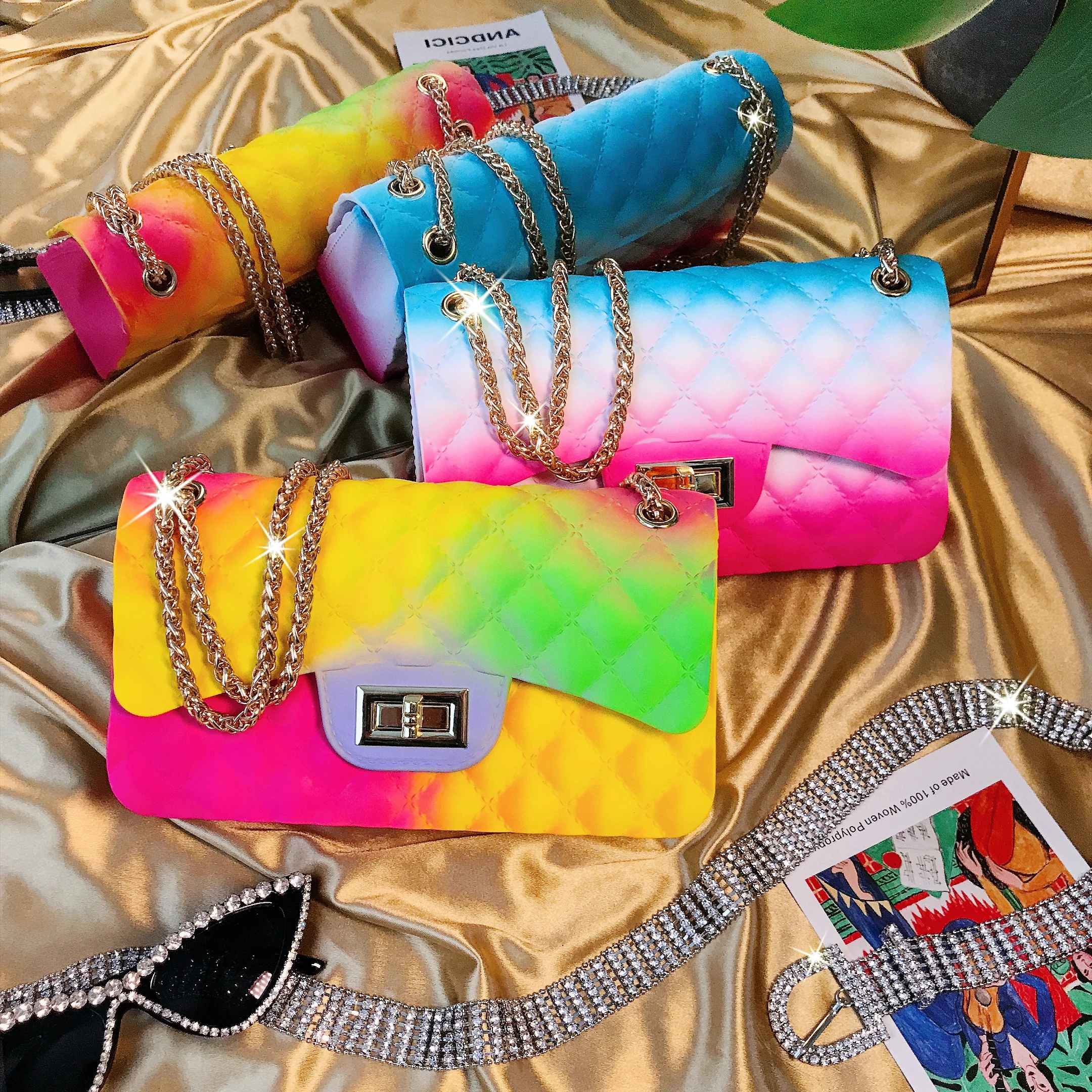 

Fashion women jelly purse handbags women rainbow gradient colorful candy crossbody bag PVC lady bags