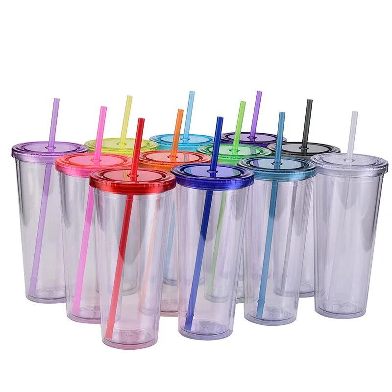 

Factory Stock 24oz Plastic Tumbler Creative Acrylic Colorful Cold Drink Cup with cover and straw