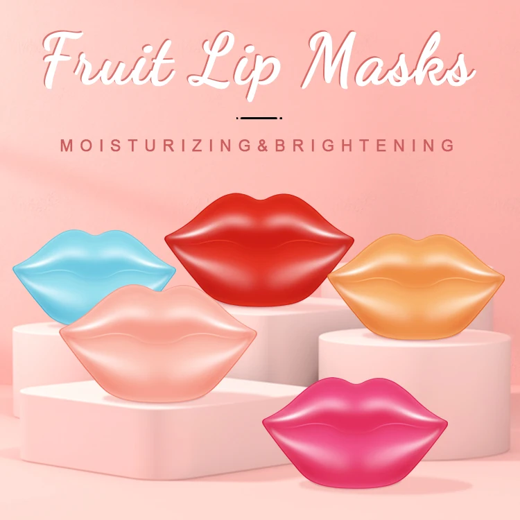 

Orange Peach Cherry Strawberry Grape Hydrate Hydrogel Lip Patch Plump Lipmask Sheet Fruit Brighten Pink Jelly Collagen Lip Mask, 5 colors