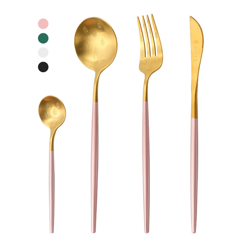 

304 Stainless Steel Flatware Set With Gift Box Matte Gold Plated Cutlery Set With Case, Customized color