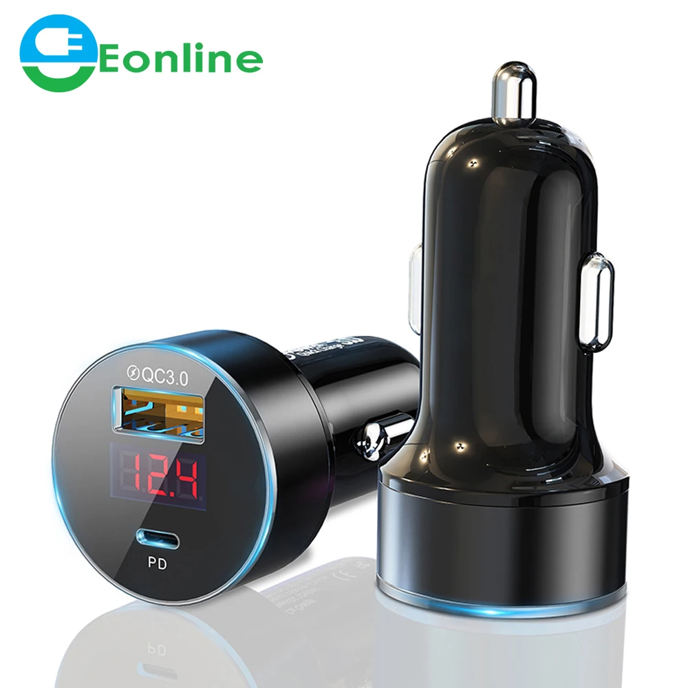 

Eonline Quick Charge 3.0 Dual USB 6A Car Charger LED Display For iPhone Xiaomi Huawei QC3.0 PD3.0 Type C Car Mobile Phone Charge